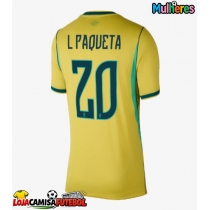 Camisa de Futebol Brasil Lucas Paqueta #20 Equipamento Principal Mulheres Mundo 2026 Manga Curta